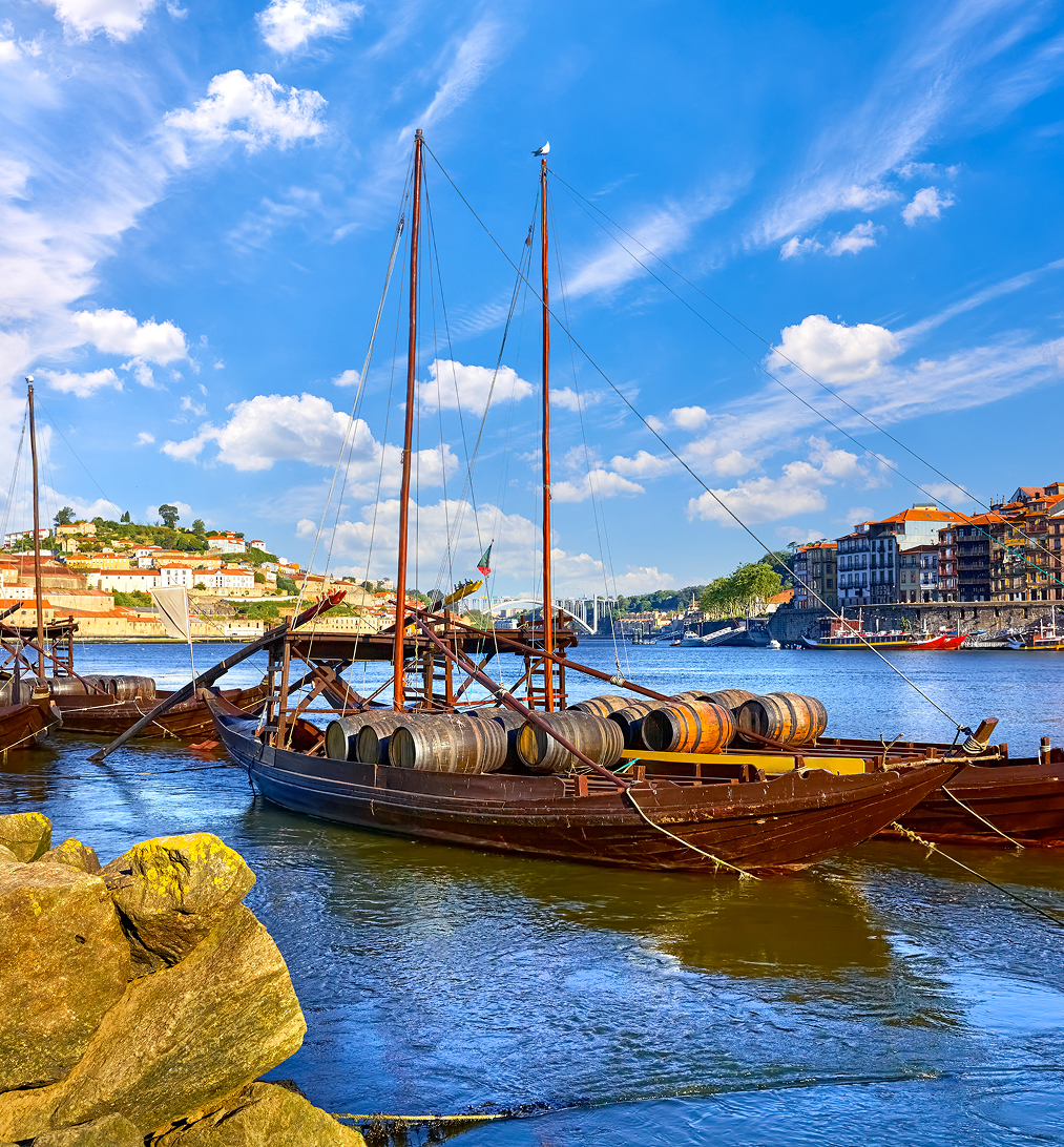 Historic boats moored on a sunny day