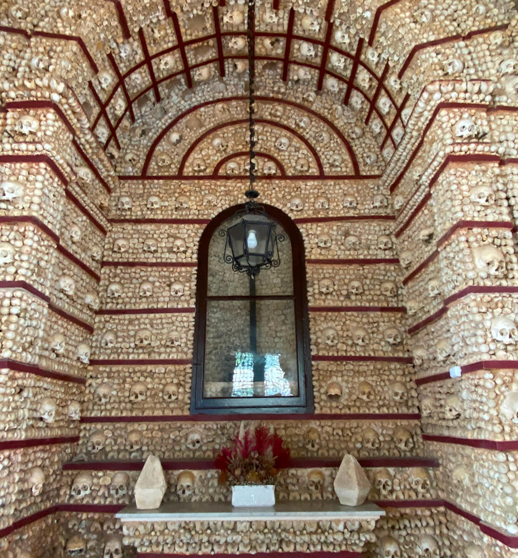 Ornate wall of skulls and bones