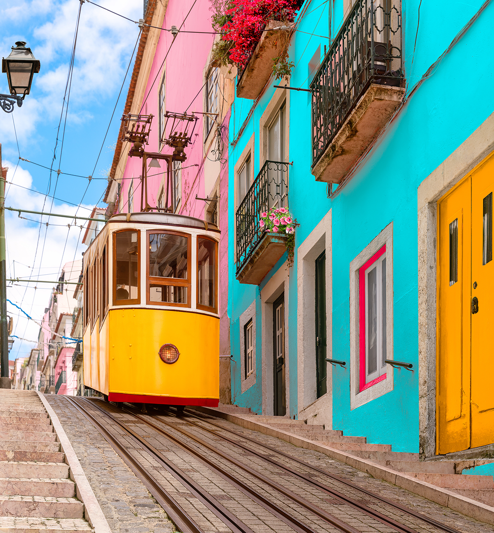 Historic tram on steep hill